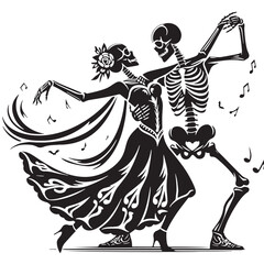 black Skeleton couple dancing Silhouette Vector, High Quality Illustration on White Background © Craftdot
