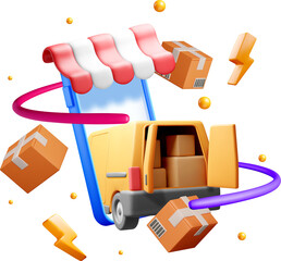 3D Delivery Concept with Phone and Boxes