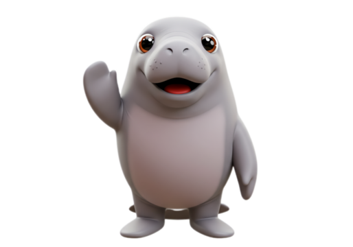 Cute Gray Seal Waving Hello on Transparent Background - Powered by Adobe
