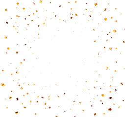 3D Golden Confetti Falling on White Background