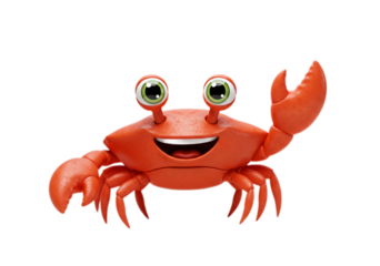 Cartoon Red Crab Cheerful Mascot with Big Eyes on Transparent Background