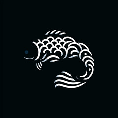 Stylized fish illustration with intricate patterns, set against a dark background, ideal for aquatic themes