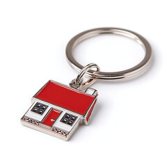 Red roof house keychain isolated on white background