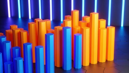 Obraz premium Arrangement of Hexagonal Prisms with Neon Lighting