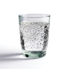 A clear glass of plain sparkling water, isolated on a pure white background. Refreshment, simple.