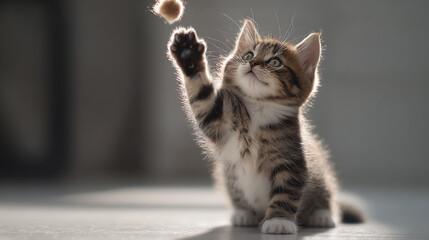 Obraz premium Adorable Kitten Paw Reaching for Toy Ball Playful Pet Animal