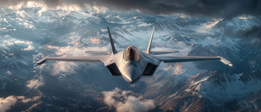F-35 Lightning II Stealth Fighter Jet Soaring Above Snowy Mountains