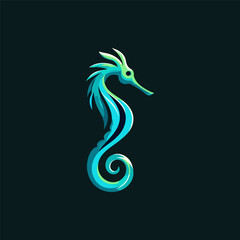 Stylized seahorse illustration with vibrant colors on a dark background, suitable for marine-themed designs