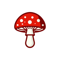 Vibrant red mushroom with white spots, isolated on a clean background, ideal for nature-themed designs