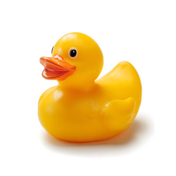 Yellow rubber duck toy isolated on white background