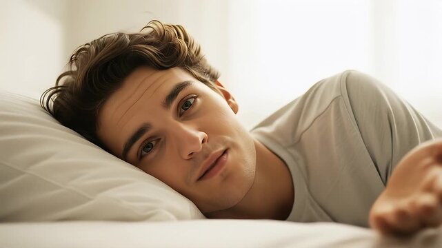 Young Man Sending Kissy Face from Bed in Morning