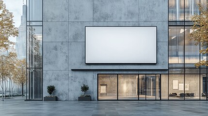 Obraz premium Blank Billboard on Modern Building Facade: Advertising Space in Urban Setting