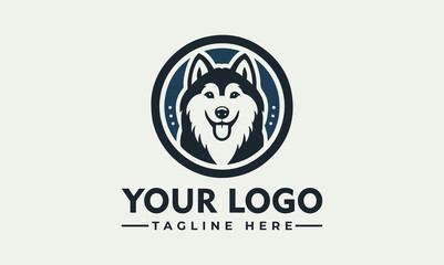 A stylized husky dog head within a circular emblem, designed as a logo. © nuaari