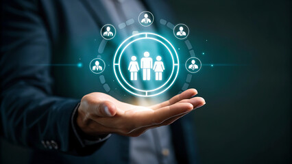 “Businessman Presenting Digital Team Network – HR, Workforce Management, and Professional Connection Concept”