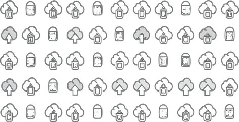 Minimal Cloud Storage Icon Set | 60 Line Icons for Data, Backup, Sync, Upload, Security, and Cloud Computing | Modern Outline Style Clipart for UI/UX, Web, App Design, and Tech Projects