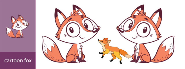 Cute cartoon fox se. Cartoon animal character design. Flat vector illustration isolated on a white background.
