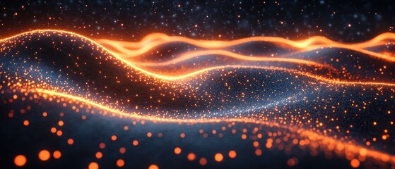 Abstract Orange and Blue Glowing Particle Wave Background