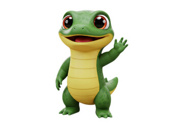 Fototapeta premium Cartoon Alligator Waving Green Cute Mascot Isolated on Transparent Background