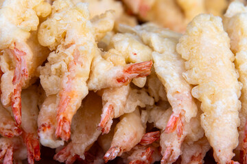 deep-fried shrimps on sale at the street market