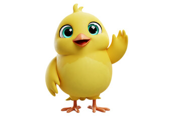 Cartoon Yellow Chick Waving Hand on Transparent Background