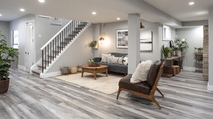 Stylish Living Room with Gray Walls and Hardwood Floors Provides Comfort