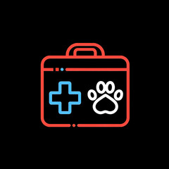 Obraz premium Red medical bag with blue cross and white paw print first
