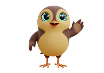Animated Brown Bird Waving Hello on Transparent Background