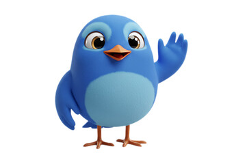 Cartoon Blue Bird Waving Hand Isolated on Transparent Background