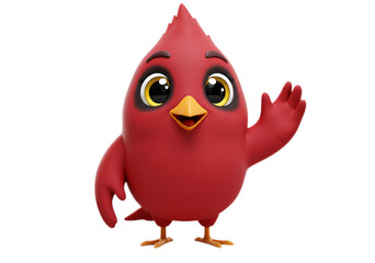 Friendly Red Cardinal Bird Waving Hand on Transparent Background