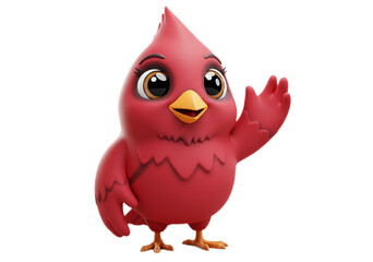 Cartoon Bird Red Waving Funny on Transparent Background