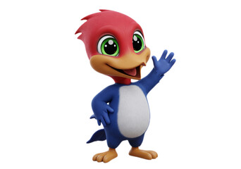 Cartoon Bird Mascot Waving on Transparent Background