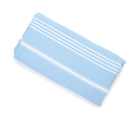 One folded beach towel isolated on white, top view