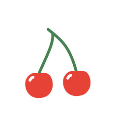 Flat cherry icon with red double fruit and green stems. Cute and simple design for food, dessert, or sweet snack themes