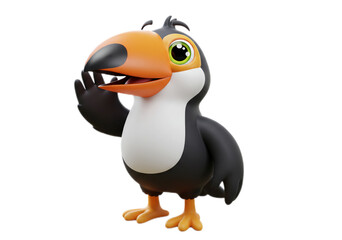 Cartoon Toucan With Orange Beak Waving on Transparent Background