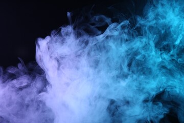 Hookah smoke in color lights on black background, closeup