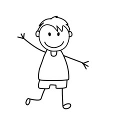 Set of doodle kids figures. Cute stick boys and girls jumping. Vector illustration 