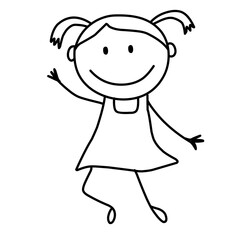 Set of doodle kids figures. Cute stick boys and girls jumping. Vector illustration 