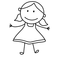 Set of doodle kids figures. Cute stick boys and girls jumping. Vector illustration 