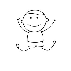 Set of doodle kids figures. Cute stick boys and girls jumping. Vector illustration 