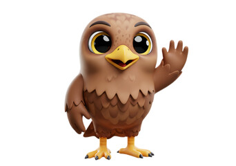 Friendly Cartoon Bird Waving on Transparent Background