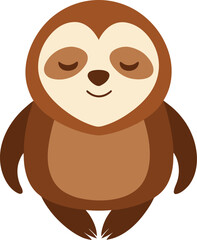 Cute cartoon sloth meditating peacefully with eyes closed