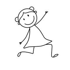 Set of doodle kids figures. Cute stick boys and girls jumping. Vector illustration 