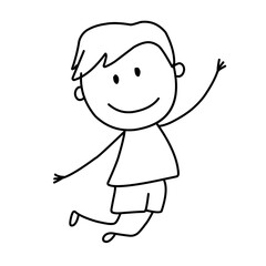 Set of doodle kids figures. Cute stick boys and girls jumping. Vector illustration 