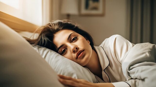 Kissy Face Morning Woman Waking Up Comfortably in Bed