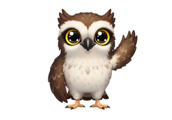 Cute Owl Cartoon Waving Hand on Transparent Background
