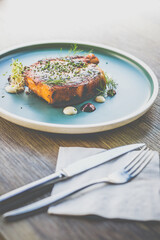 Iberico Pork Rack with warm spice rub served on a plate
