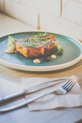 Iberico Pork Rack with warm spice rub served on a plate