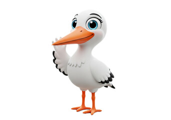 Cartoon Stork Waving Animated Bird Character on Black Backdrop