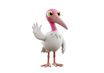 Cartoon Ibis Waving Hand with White Feathers on Transparent Background