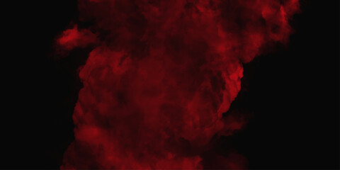 Red color powder explosion isolated on black background. Colorful dust explode. Paint Holi, dust particles splash. Network concept with spray. Futuristic technology element. 3D rendering.